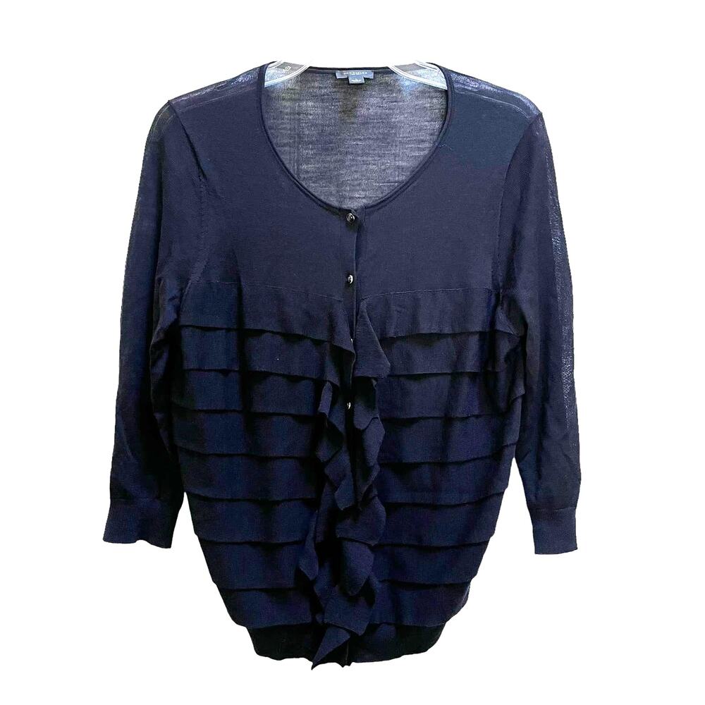 Ann Taylor Black Ruffle Front Cardigan - Size Large